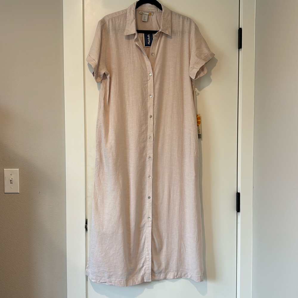 Linen-Blend Button-Front Shirt Dress in Light Blush by Sanctuary